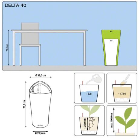 LECHUZA Delta 40 Premium Επιδαπέδια Γλάστρα Ø39x75.5cm Αυτοποτιζόμενη με Δοχείο Φύτευσης Ανθρακί Σατινέ Γερμανίας