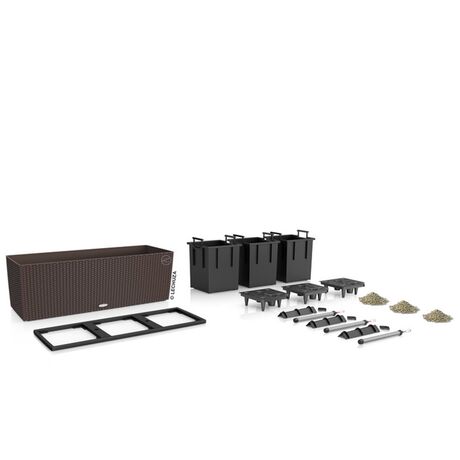 LECHUZA Trio 30 Cottage Ζαρντινιέρα 100x32.5x34.5cm Αυτοποτιζόμενη με 3 Κάδους Φύτευσης Καφέ RATTAN Γερμανίας