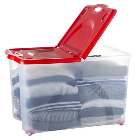 BAMA Ιταλίας Κουτί Αποθήκευσης 59x39x36cm 54lt με Περιστρεφόμενες Ρόδες 360ᵒ Πλαστικό Διάφανο-Κόκκινο CONTENITORE ROTOBOX