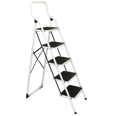 VESTA Σκαλοσκαμπό Μεταλλικό 48x92x158cm με 5 Σκαλιά MAX Αντοχή 150kg Βάρος 10.2kg PLUS Λευκό LY305