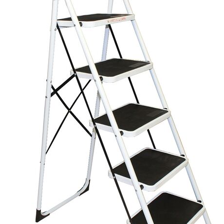 VESTA Σκαλοσκαμπό Μεταλλικό 48x92x158cm με 5 Σκαλιά MAX Αντοχή 150kg Βάρος 10.2kg PLUS Λευκό LY305