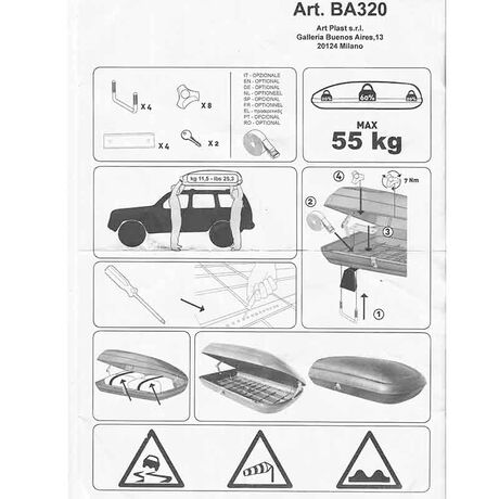 ARTPLAST ITALY Μπαγκαζιέρα Οροφής Αυτοκινήτου 320lt Πλαστική 131x78x34.5cm MAX Φορτίο 55kg Ανθρακί-Μαύρο Πιστοποιήσεις TUV/GS ISO/PAS 11154:2006