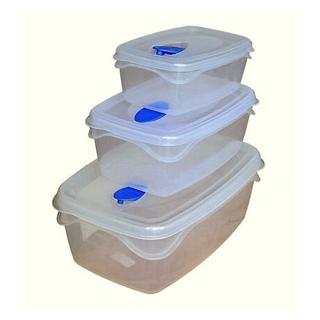 BAMA Ιταλίας Φαγητοδοχείο Τάπερ Ορθογώνιο Σετ 3 Τεμαχίων με Βαλβίδα