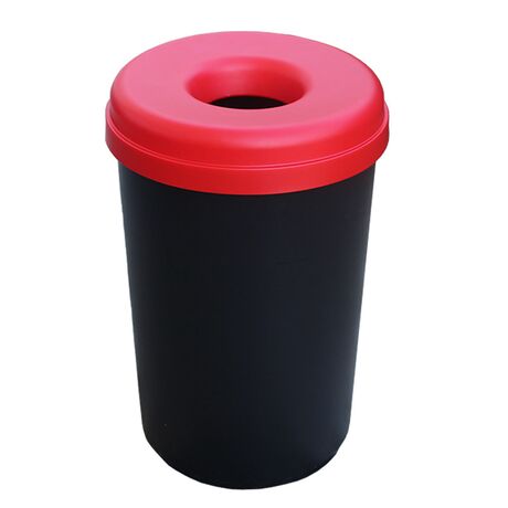 Κάδος Ανακύκλωσης 60lt Ø41x62.5cm 1.91kg Πλαστικός με Άνοιγμα Ø14cm στο Καπάκι Μαύρο-Κόκκινο Ελλάδας