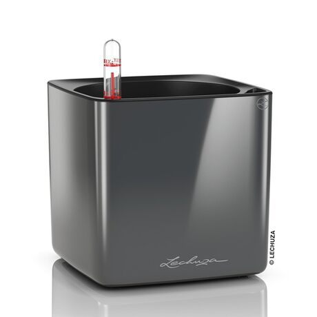 LECHUZA CUBE Glossy 16 Επιτραπέζια Γλάστρα 17x17x16cm Αυτοποτιζόμενη με Εσωτερικό Δοχείο Charcoal Metallic Γερμανίας