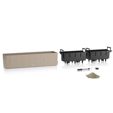 LECHUZA Balconera Stone 80 Ζαρντινιέρα 79x19x19cm Αυτοποτιζόμενη με 2 Δοχεία Φύτευσης Sand Beige Γερμανίας