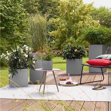 LECHUZA Canto Stone Low 14 Επιτραπέζια Γλάστρα 14x14x13.5cm Αυτοποτιζόμενη με Δοχείο STONE GREY Γερμανίας