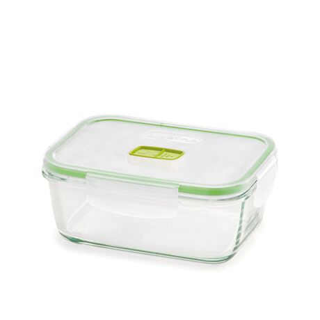 GIOSTYLE Ιταλίας Φαγητοδοχείο 14.8x10.2x6cm Γυάλινο 2 σε 1 με Αεροστεγές Καπάκι και Βαλβίδα Ασφαλείας 0.38lt Ορθογώνιο