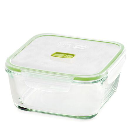 GIOSTYLE Ιταλίας Φαγητοδοχείο 18x18x8.5cm Γυάλινο 2 σε 1 με Αεροστεγές Καπάκι και Βαλβίδα Ασφαλείας 1.4lt Τετράγωνο