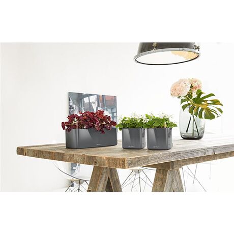 LECHUZA CUBE Glossy 16 Επιτραπέζια Γλάστρα 17x17x16cm Αυτοποτιζόμενη με Εσωτερικό Δοχείο Charcoal Metallic Γερμανίας