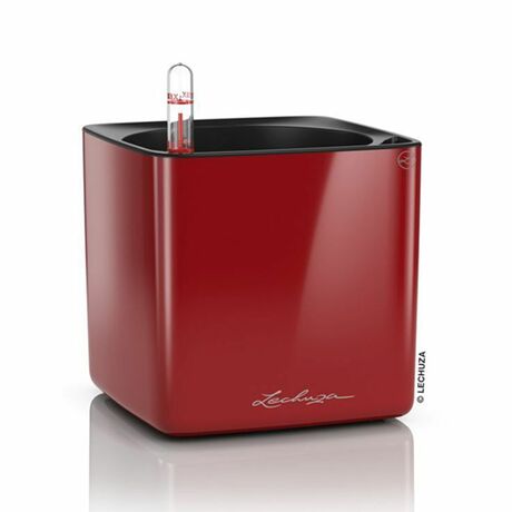 LECHUZA CUBE Glossy 14 Επιτραπέζια Γλάστρα 14x14x14cm Αυτοποτιζόμενη με Εσωτερικό Δοχείο Scarlet Red Γερμανίας