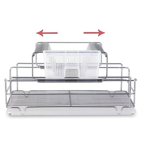 TEKNO-TEL Πιατοθήκη Στεγνωτήριο Αποσπώμενο-Συρόμενο INOX (Ανοξείδωτο Ατσάλι) 48x33x25cm 2όροφο Βάρος 2.17kg 10 Θέσεις Πιάτων με Θήκη και Δίσκο
