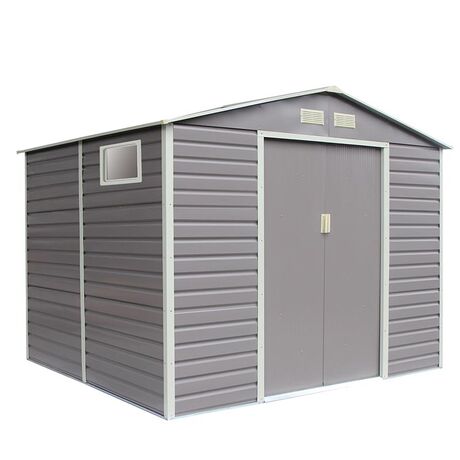 STEELEN Μεταλλική Αποθήκη Κήπου-Σπιτάκι Κήπου 340x382x226cm (11.2'x12.5') 12.3m² Γαλβανιζέ με Παράθυρο EVAN PLUS G Γκρι Καφέ