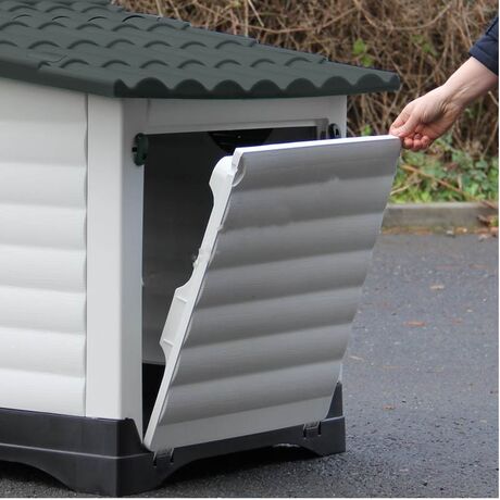 VESTA Σπίτι Σκύλου Medium 91.4x68.9x66cm με Πορτάκι Ασφαλείας και Ανοιγόμενη Πλευρά 8kg Λευκό Πάγου-Γκρί