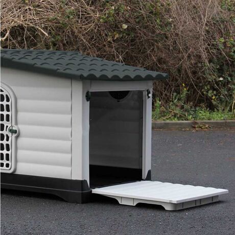 VESTA Σπίτι Σκύλου Medium 91.4x68.9x66cm με Πορτάκι Ασφαλείας και Ανοιγόμενη Πλευρά 8kg Λευκό Πάγου-Γκρί