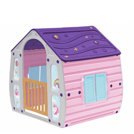 STARPLAY Παιδικό Σπιτάκι Κήπου 102x90x109cm Ροζ-Γκρί με Μωβ Σκεπή UNICORN MAGICAL HOUSE