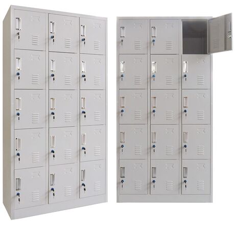 STEELEN Μεταλλική Ντουλάπα - Φοριαμός (Locker) 90x45x180cm 15 Ντουλάπια Πάχος 0.6mm Χωρίς Πόδια 54kg Γκρι Ανοιχτό