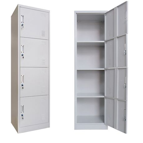 STEELEN Μεταλλική Ντουλάπα-Φοριαμός (Locker) 50x45x180cm 4 Ντουλάπια ΧΩΡΙΣ ΠΟΔΙΑ Πάχος 0.4mm 24kg Γκρι Ανοικτό