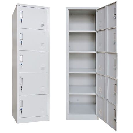 STEELEN Μεταλλική Ντουλάπα-Φοριαμός (Locker) 50x45x180cm 5 Ντουλάπια ΧΩΡΙΣ ΠΟΔΙΑ 25kg Γκρι Ανοικτό