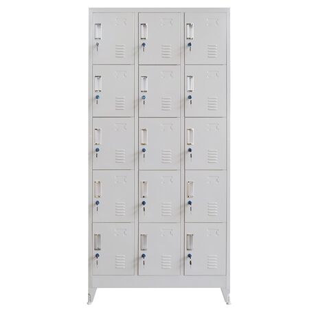 STEELEN Μεταλλική Ντουλάπα - Φοριαμός (Locker) 90x45x190cm 15 Ντουλάπια Πάχος 0.6mm με Ρυθμιζόμενα Πόδια 54kg Γκρι Ανοιχτό