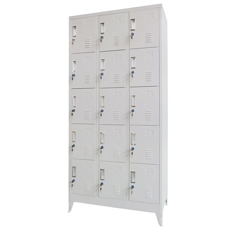 STEELEN Μεταλλική Ντουλάπα - Φοριαμός (Locker) 90x45x190cm 15 Ντουλάπια Πάχος 0.6mm με Ρυθμιζόμενα Πόδια 54kg Γκρι Ανοιχτό