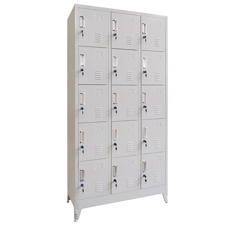 STEELEN Μεταλλική Ντουλάπα - Φοριαμός (Locker) 90x45x190cm 15 Ντουλάπια Πάχος 0.6mm με Ρυθμιζόμενα Πόδια 54kg Γκρι Ανοιχτό