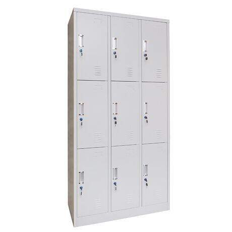 STEELEN Μεταλλική Ντουλάπα - Φοριαμός (Locker) 90x45x185cm 9 Ντουλάπια ΧΩΡΙΣ ΠΟΔΙΑ Πάχος 0.4mm 50kg Γκρι Ανοιχτό