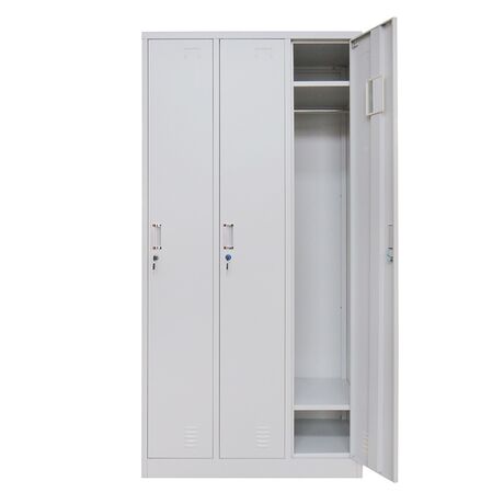 STEELEN Μεταλλική Ντουλάπα - Φοριαμός (Locker) 90x45x185cm 3φυλλη 51kg Ανοικτό Γκρι ΧΩΡΙΣ ΠΟΔΙΑ Πάχος 0.4mm