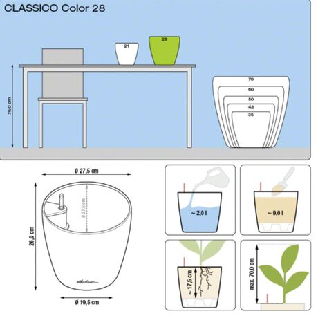 LECHUZA Classico 28 Επιτραπέζια Γλάστρα Ø27.5x26cm Αυτοποτιζόμενη SAND BROWN Γερμανίας