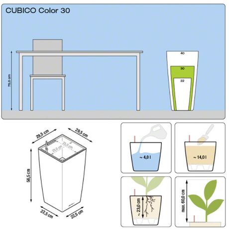 LECHUZA Cubico Color 30 Επιδαπέδια Γλάστρα 29.5x29.5x56.5cm Αυτοποτιζόμενη με Δοχείο Φύτευσης Sand Brown Ματ Γερμανίας