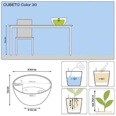 LECHUZA Cubeto Color30 Επιτραπέζια Γλάστρα Ø30x13.5cm Αυτοποτιζόμενη με Δοχείο Φύτευσης 4.5lt QUARTZ WHITE με Όψη Πέτρας Γερμανίας