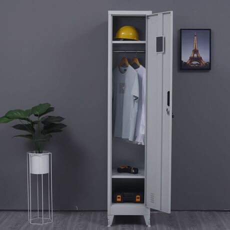 STEELEN Μεταλλική Ντουλάπα-Φοριαμός (Locker) 38x45x191cm Μονόφυλλη 23.5kg Πάχος 0.4mm Ανοικτό Γκρι 2 Ράφια- 3 Αποθηκευτικοί Χώροι 4 Ρυθμιζόμενα Πόδια