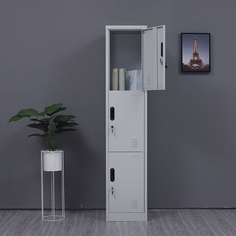 STEELEN Μεταλλική Ντουλάπα - Φοριαμός (Locker) 38x45x180cm ΧΩΡΙΣ ΠΟΔΙΑ 3 Αποθηκευτικοί Χώροι 22kg Ανοικτό Γκρι