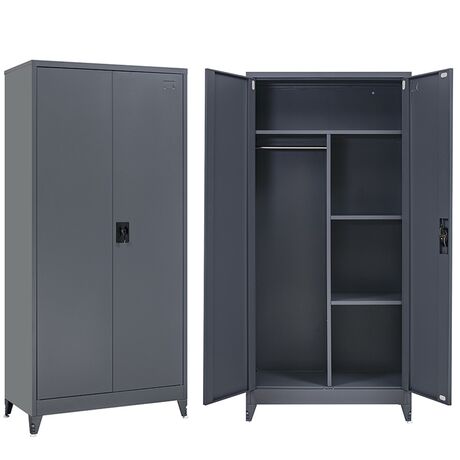 STEELEN Μεταλλική Ντουλάπα 70x40x181cm Πάχους 0.6mm/0.8mm (πάτωμα) Γαλβανιζέ με Χώρισμα και Ρυθμιζόμενα Πόδια - 5 Αποθηκευτικοί Χώροι Ανθρακί Ματ