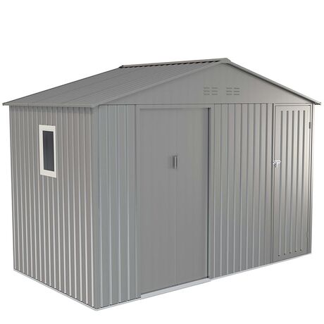 STEELEN Μεταλλική Αποθήκη Κήπου - Σπιτάκι Κήπου 341x191x220cm (11.2'x6.3') 6m² Γαλβανιζέ με Παράθυρο 2 Πόρτες-Χώρους BING B Γκρι
