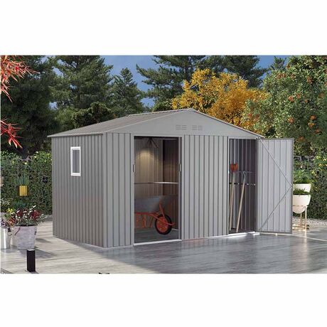 STEELEN Μεταλλική Αποθήκη Κήπου - Σπιτάκι Κήπου 341x191x220cm (11.2'x6.3') 6m² Γαλβανιζέ με Παράθυρο 2 Πόρτες-Χώρους BING B Γκρι