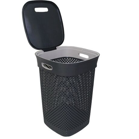 Καλάθι Απλύτων Πλαστικό 50lt 39x39x54cm Τετράγωνο με Σχέδιο Μάλλινου Πλεκτού 1.45kg Ανθρακί DEA HOME ITALY
