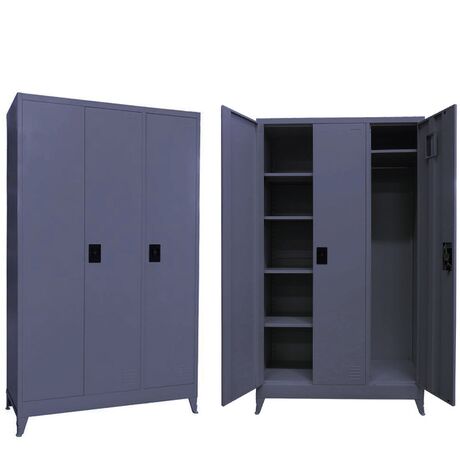 STEELEN Μεταλλική Ντουλάπα 115x45x191cm Γαλβανιζέ 3φυλλη με 5 Ράφια και Ρυθμιζόμενα Πόδια -7 Αποθηκευτικοί Χώροι 56.5kg Ανθρακί Ματ
