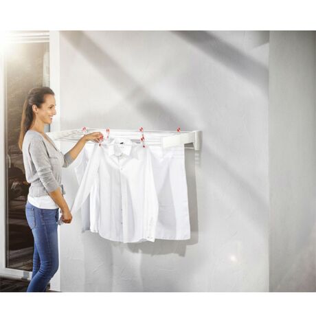 VESTA Απλώστρα Ρούχων Τοίχου-Μπάνιου FASTROLL 71x37x11cm Πτυσσόμενη Πλαστικό ABS 5 Μεταλλικές Βέργες 5mm 1 Κρεμάστρα INOX 10mm Άπλωμα 4.2m