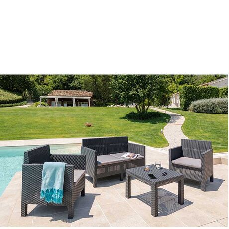 TOOMAX ITALY Καθιστικό-Σαλόνι Κήπου 4 Ατόμων + Τραπέζι Κήπου Πολυπροπυλένιο Rattan Ανθρακί PENELOPE 4 SEATS