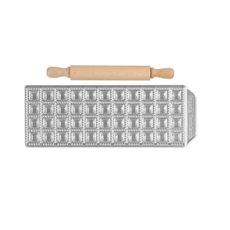 IMPERIA Ιταλίας Raviolamp Φόρμα Design 44 θέσεων Αλουμινίου Ασημί για Ζυμαρικά Raviolini Da Brodo 28.5x10.5x1.5cm και Πλάστης
