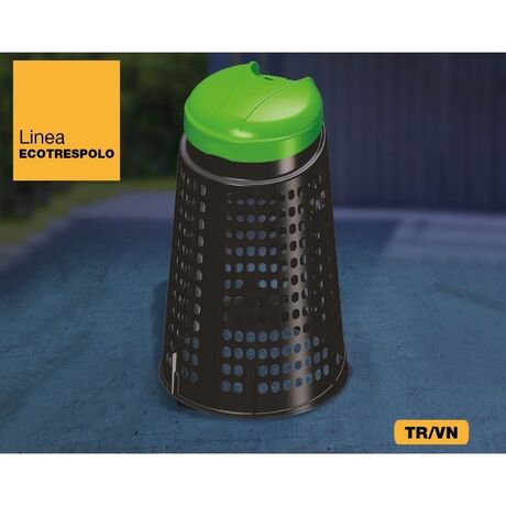 Κάδος Απορριμμάτων/Ανακύκλωσης 110lt ECOBIN Διάτρητος Πλαστικός Ø50xØ37x85.5cm Οικιακός/Κήπου/Επαγγελματικός Μαύρος Πράσινο Καπάκι ARTPLAST Ιταλίας