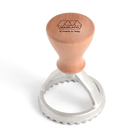 MARCATO Ιταλίας Σφραγίδα-Κόφτης Αλουμινίου για Ζύμες και Ζυμαρικά Ravioli με Ξύλινη Λαβή Design Κύκλος 58mm
