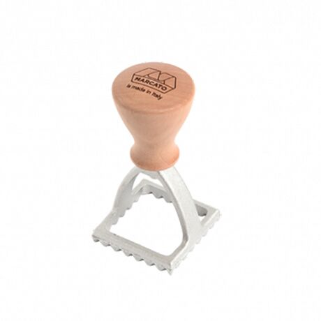 MARCATO Ιταλίας Σφραγίδα-Κόφτης Αλουμινίου για Ζύμες και Ζυμαρικά Ravioli με Ξύλινη Λαβή Design Τετράγωνο 48mm