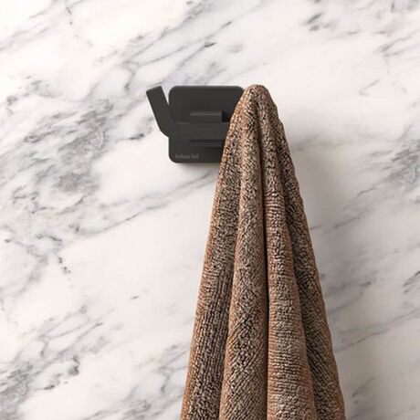 TEKNO-TEL Άγκιστρο-Κρεμάστρα 2 Θέσεων Μπάνιου 18x6x5cm Αλουμινίου Επιτοίχια με Βίδες Μαύρη Matte