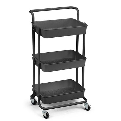 VESTA Πολυχρηστικό Τρόλεϊ Κουζίνας/Μπάνιου/Επαγγελματικό 43x34x85.5cm Μεταλλικό με Χειρολαβή / 3 Πλαστικά Ράφια 41x30x7.5cm και Ρόδες 360° 3.6kg Μαύρο