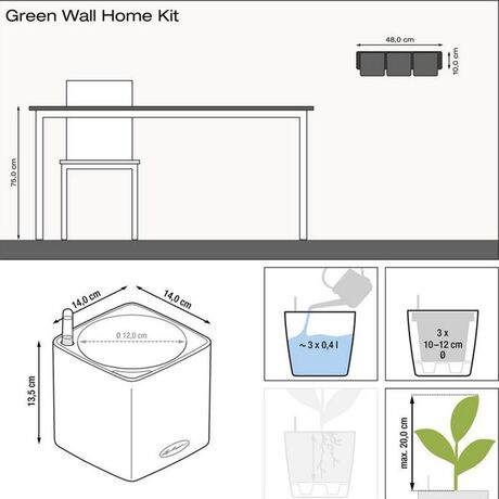 LECHUZA GREEN WALL Color Επιτοίχια Γλάστρα 48x6x14cm Αυτοποτιζόμενη 1.9kg με Εσωτερικά Δοχεία ΑΝΘΡΑΚΙ Γερμανίας