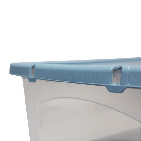 VIOMES Ελλάδας Κουτί Αποθήκευσης 59x40x30cm Πλαστικό 52lt Βάρος 1.25kg Διάφανο με Σιέλ Καπάκι