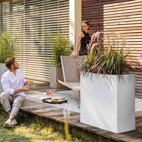 LECHUZA Canto WIDE 80 Επιδαπέδια Γλάστρα 79x37x76cm Αυτοποτιζόμενη Quartz White Όψη Φυσική Πέτρα Γερμανίας