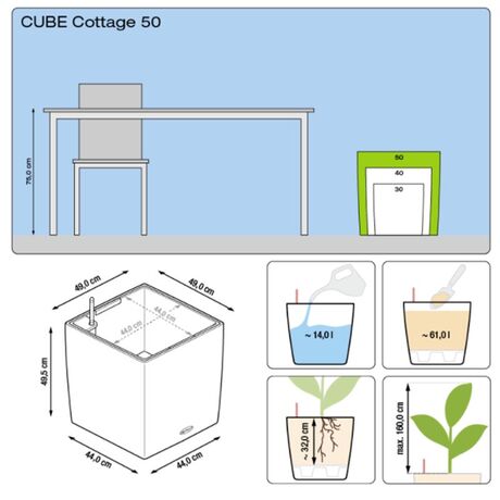 LECHUZA Cube Cottage 50 Επιδαπέδια Γλάστρα 49x49x49.5cm Αυτοποτιζόμενη με Δοχείο Φύτευσης Μαύρο του Γραφίτη Γερμανίας